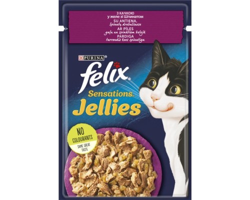 Вологий корм для кішок Purina Felix Sensations Jellies з качкою та шпинатом у желе 85 г (7613039831281) Вологий корм для кішок Purina Felix Sensations Jellies з качкою та шпинатом у желе 85 г (7613039831281)
