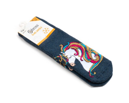Шкарпетки дитячі Bross махрові з єдинорогом (9620-6-blue)