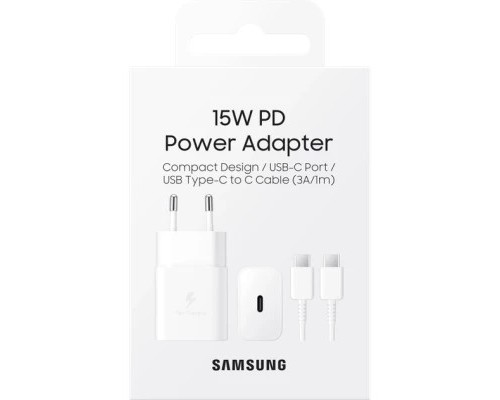 Зарядний пристрій Samsung USB-С 15W White + Cable USB-C 1m (EP-T1510XWEGEU)