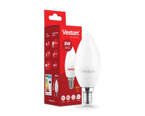 Лампочка Vestum С37 8W 3000K 220V E14 (1-VS-1312)