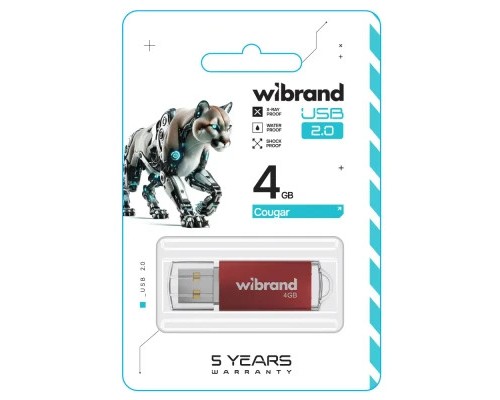USB флеш накопичувач Wibrand 4GB Cougar Red USB 2.0 (WI2.0/CU4P1R) 