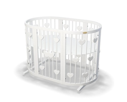 Ліжечко Ingvart трансформер Smart Bed Oval (60х72, 60х120, 60х168 см) біле з декором 