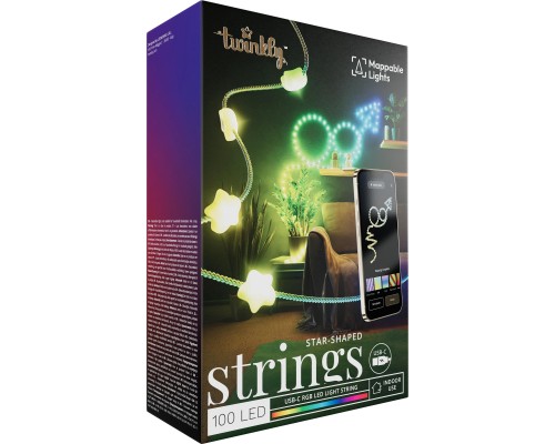 Гірлянда Twinkly Smart LED Strings USB 100 Star-shaped RGB LEDs, Clear Wire, USB-C 6м (TWKS100RGB-T)