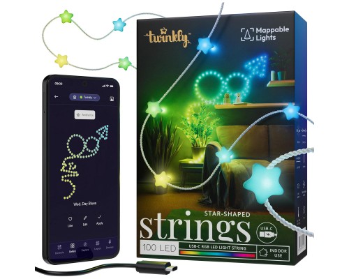 Гірлянда Twinkly Smart LED Strings USB 100 Star-shaped RGB LEDs, Clear Wire, USB-C 6м (TWKS100RGB-T)