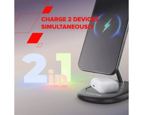 Зарядний пристрій Canyon wireless charger WCS-205 15W Qi2 2in1 w/o adapter Black (CNS-WCS205BW/A)