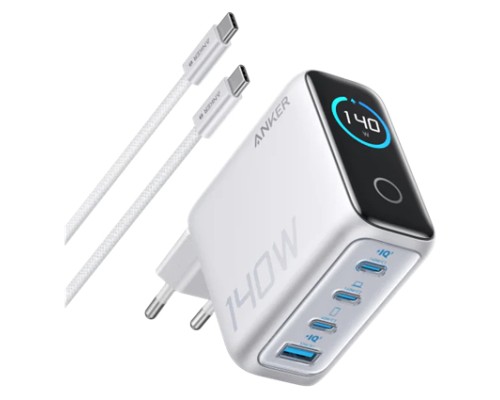 Зарядний пристрій Anker Laptop GaN 140W 3xUSB-C PD3.1 + USB-A + display + cable Silver (B2697G41)