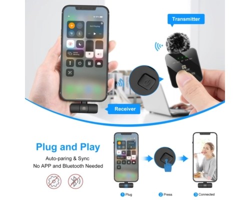 Мікрофон Puluz для iPhone/iPad 8-контактний приймач і два мікрофони Black (PU647B)