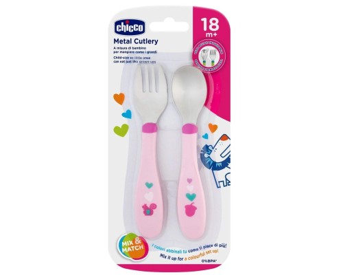 Набір дитячого посуду Chicco ложка + виделка з нержавіючої сталі (16102.10.00)