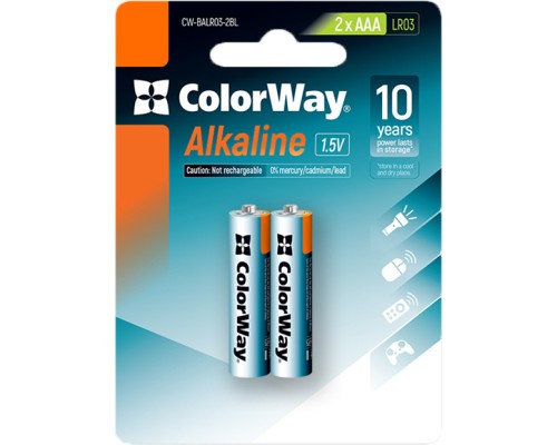 Батарейка ColorWay AAA LR03 Alkaline Power (лужні) * 2 blister (CW-BALR03-2BL) 