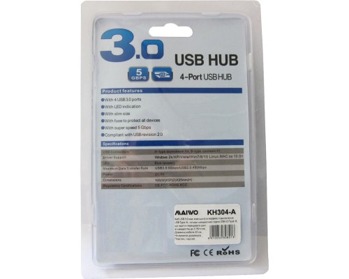 Концентратор Maiwo USB Type-A to 4х USB3.0 30cm (KH304-A)