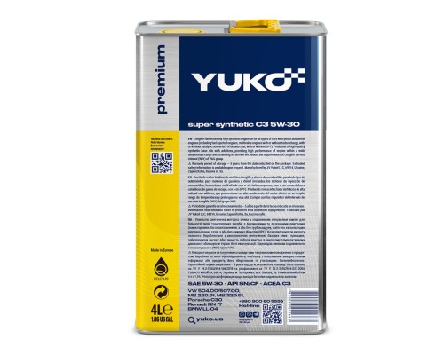 Моторна олива Yuko SUPER SYNTHETIC C3 5W-30 4л (4820070245660)