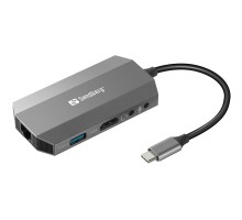 Концентратор Sandberg USB3.1 Type-C to HDMI/USB 3.0x2/RJ45/SD/TF/PD 100W 6in1 (136-33) Концентратор Sandberg USB3.1 Type-C to HDMI/USB 3.0x2/RJ45/SD/TF/PD 100W 6in1 (136-33)