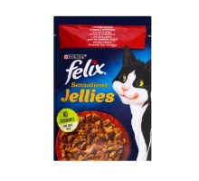 Вологий корм для кішок Purina Felix Sensations Jellies з яловичиною та томатами в желе 85 г (7613039831724)