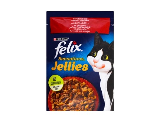 Вологий корм для кішок Purina Felix Sensations Jellies з яловичиною та томатами в желе 85 г (7613039831724) Вологий корм для кішок Purina Felix Sensations Jellies з яловичиною та томатами в желе 85 г (7613039831724)
