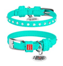 Нашийник для тварин WAUDOG Glamour з QR-паспортом з стразами XXS2 Ш 9 мм Д 19-25 см ментоловий (325213)