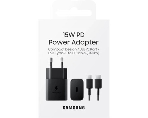 Зарядний пристрій Samsung USB-С 15W Black + Cable USB-C 1m (EP-T1510XBEGEU)