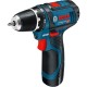 Шуруповерт Bosch GSR 12V-15 12В, 2х2А/год, 15-30Нм, 0-400/400-1300об/хв, набір 10 біт, кейс (0.601.868.10G)