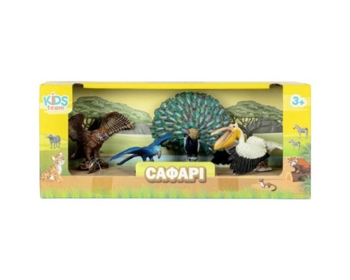 Фігурка Kids Team набір Сафарі Птахи: Гіацинтовий Ара,Павич, Пелікан, Сова (Q9899-C19_1)