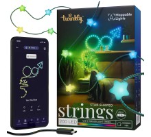 Гірлянда Twinkly Smart LED Strings USB 200 Star-shaped RGB LEDs, Green Wire, USB-C 12м (TWKS200RGB-G)