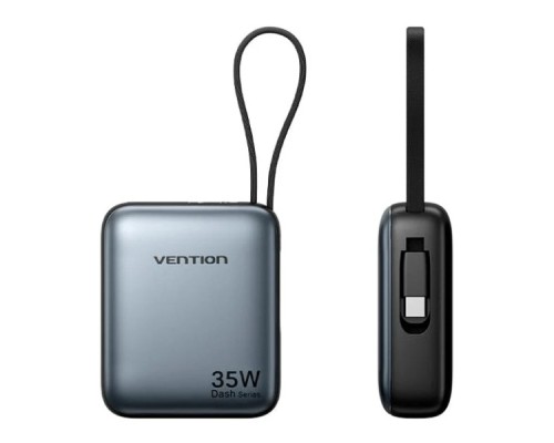 Батарея універсальна Vention 10000mAh 35W 3A PD, Type-C in/out, Built-in USB-C Cable, LED Display,Gray (FHEH0)