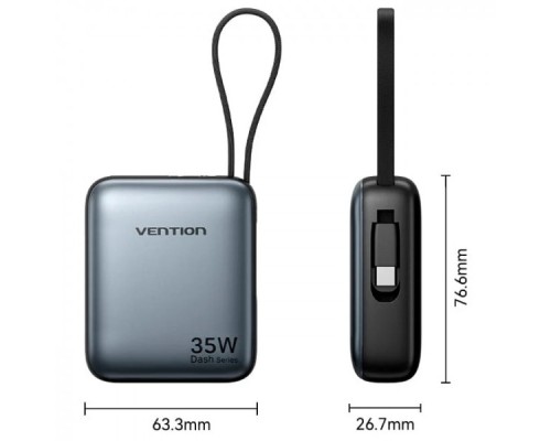 Батарея універсальна Vention 10000mAh 35W 3A PD, Type-C in/out, Built-in USB-C Cable, LED Display,Gray (FHEH0)