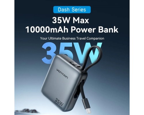 Батарея універсальна Vention 10000mAh 35W 3A PD, Type-C in/out, Built-in USB-C Cable, LED Display,Gray (FHEH0)
