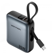 Батарея універсальна Vention 10000mAh 35W 3A PD, Type-C in/out, Built-in USB-C Cable, LED Display,Gray (FHEH0)
