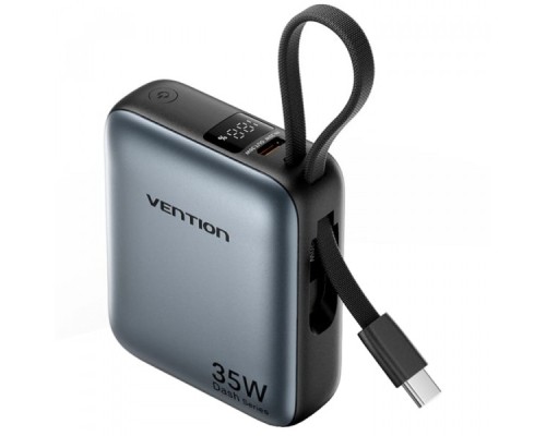 Батарея універсальна Vention 10000mAh 35W 3A PD, Type-C in/out, Built-in USB-C Cable, LED Display,Gray (FHEH0)