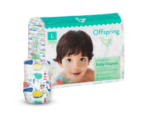 Підгузки Offspring Willy the Whale, розмір L, 9-13 кг, 36 шт. (DP-OI-FAT-L36P-WTW)