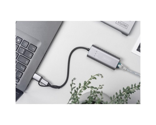 Перехідник USB-C + USB 3.0 to RJ45 2500Mbps Ethernet Digitus (DN-3028)