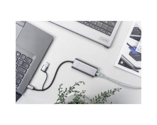 Перехідник USB-C + USB 3.0 to RJ45 2500Mbps Ethernet Digitus (DN-3028)