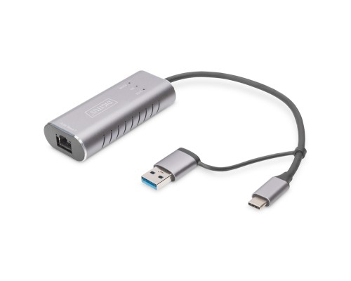 Перехідник USB-C + USB 3.0 to RJ45 2500Mbps Ethernet Digitus (DN-3028)