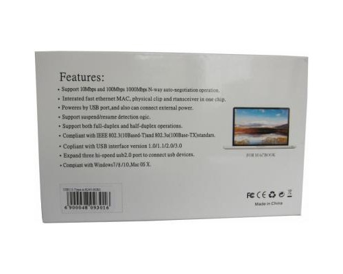 Концентратор Dynamode USB 3.0 Type-A - RJ45 Gigabit Lan, 3*USB 3.0 (USB3.0-Type-A-RJ45-HUB3)