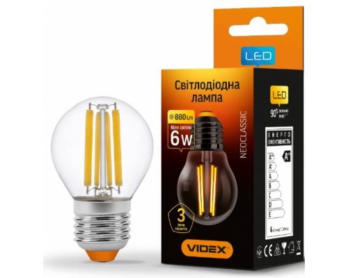 Лампочка Videx Filament G45F 6W E27 4100K 220V (VL-G45F-06274)