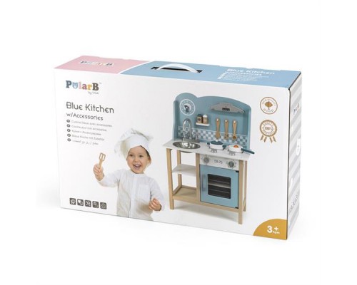 Ігровий набір Viga Toys кухня з дерева з аксесуарами PolarB блакитна (44047)