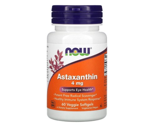 Антиоксидант Now Foods Астаксантин, Astaxanthin, 4 мг, 60 желатинових капсул (NOW-03251)