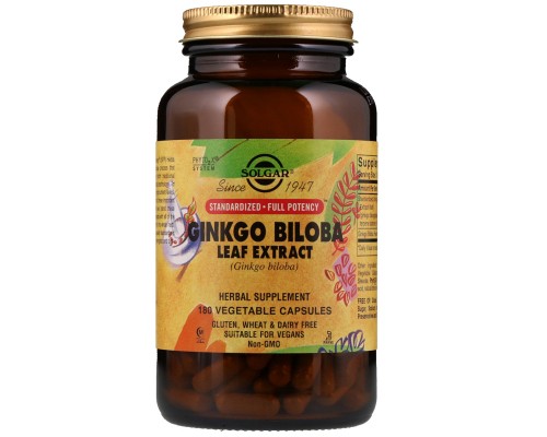 Трави Solgar Екстракт листя гінкго білоба, Ginkgo Biloba Leaf Extract, 18 (SOL-04132)