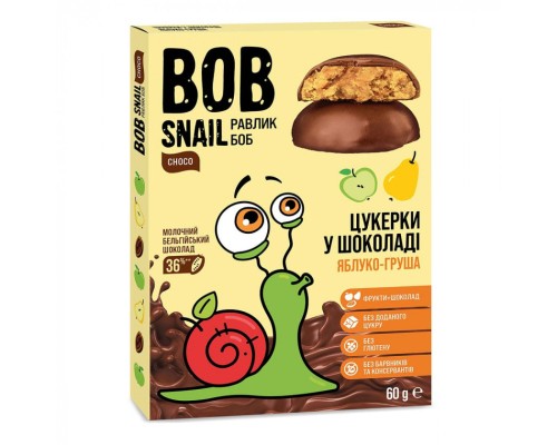 Цукерка Bob Snail Равлик Боб Яблуко Груша в молочному шоколаді 60 г (4820219341604)