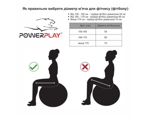 М'яч для фітнесу PowerPlay 4001 65см Ліловий + помпа (PP_4001_65_Lilac)