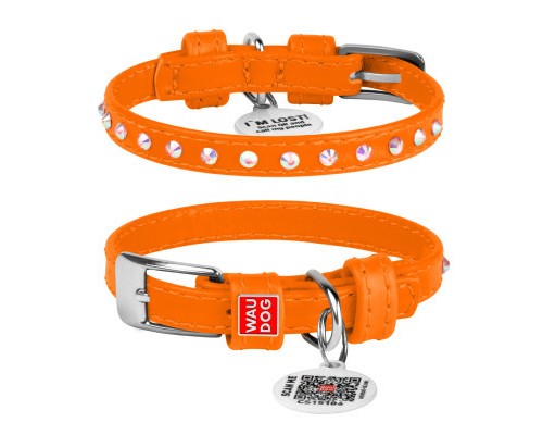 Нашийник для тварин WAUDOG Glamour з QR-паспортом з стразами XXS2 Ш 9 мм Д 19-25 см помаранчевий (32524)