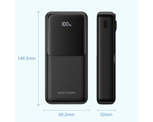 Батарея універсальна Vention 20000mAh 22.5W 3A PD, Built-in USB-C+Lightning Cables, Black (FHPB0)
