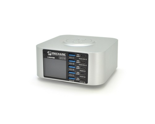 Зарядний пристрій MECHANIC 5xUSB-C PD + 5xUSB QC3.0 + Wireless Charging 15W LED indication 200W black (X-Power Plus-200W)