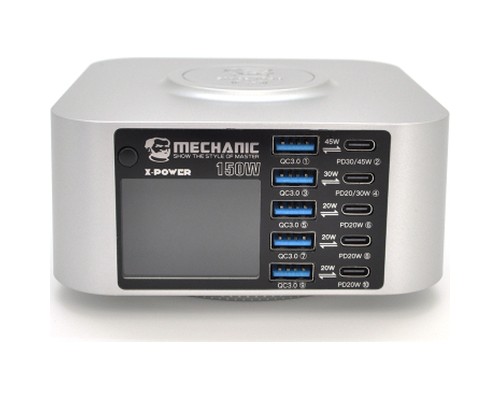Зарядний пристрій MECHANIC 5xUSB-C PD + 5xUSB QC3.0 + Wireless Charging 15W LED indication 200W black (X-Power Plus-200W)