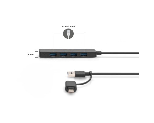 Концентратор Digitus USB-C + USB-A to 4xUSB-A 0.2m black (DA-70235)