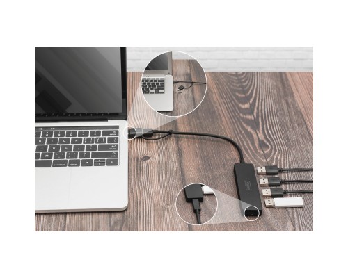 Концентратор Digitus USB-C + USB-A to 4xUSB-A 0.2m black (DA-70235)