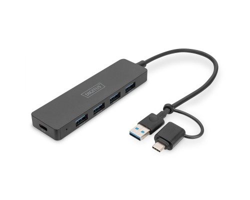 Концентратор Digitus USB-C + USB-A to 4xUSB-A 0.2m black (DA-70235)
