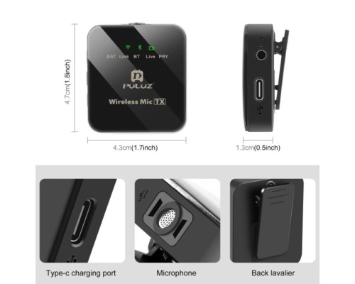 Мікрофон Puluz для телефону приймач Type-C і два мікрофони Black (PU648B)