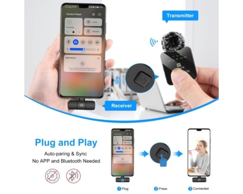 Мікрофон Puluz для телефону приймач Type-C і два мікрофони Black (PU648B)