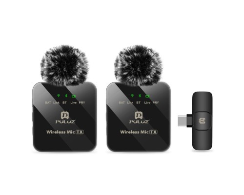 Мікрофон Puluz для телефону приймач Type-C і два мікрофони Black (PU648B)