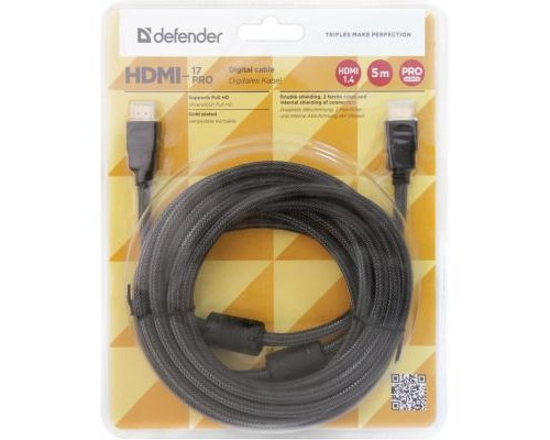 Кабель мультимедійний HDMI to HDMI 5.0m HDMI-17PRO v1.4 Defender (87353) Defender (87460)